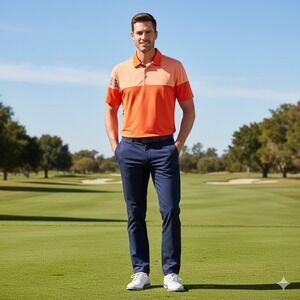 Adidas Golf Polo Shirt Mens Medium Orange Color Block Performance Breathable